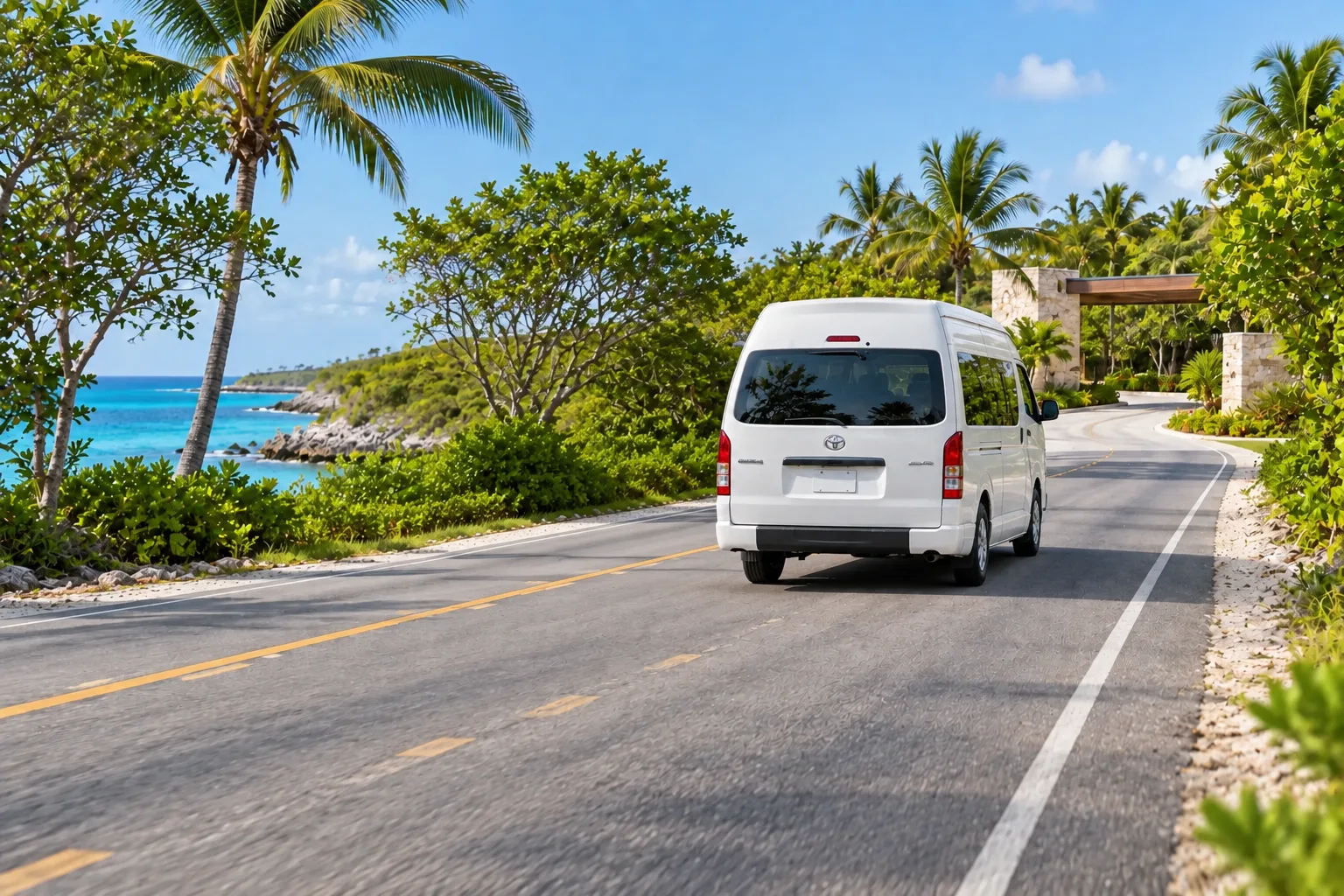 Private van on a Riviera Maya road