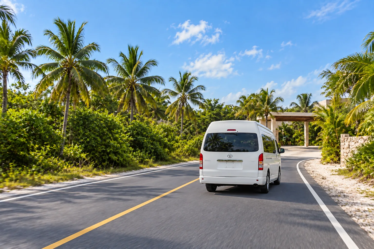 Private van on a Riviera Maya road